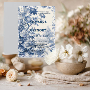 Invitación Floral Toile Azul Francesa