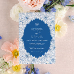Invitación Floral Toile Fancy French Blue Boda