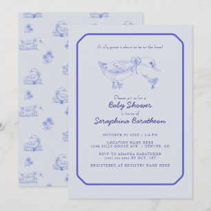 Invitación Floral Toile Silly Goose Baby Shower