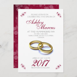 Invitación Floral tradicional y anillos Boda gris borgoña