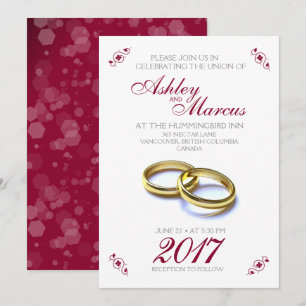Invitación Floral tradicional y anillos Boda gris borgoña