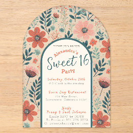 Invitación floral transparente para sweet sixteen