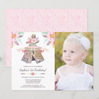 Invitación Floral Tribal Teepee Wild One First Birthday Photo
