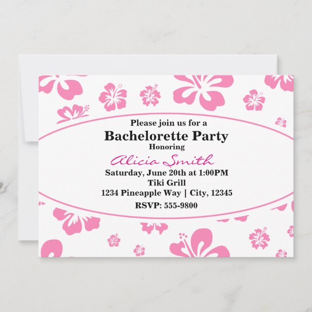 Invitación floral trópica rosa y blanca Hibiscus (Anverso)