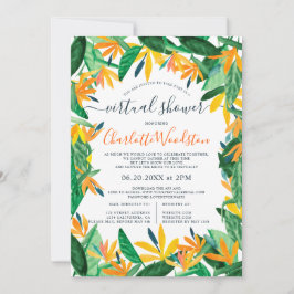 Invitación Floral tropical acuarela escritura ducha virtual