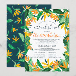 Invitación Floral tropical acuarela escritura ducha virtual