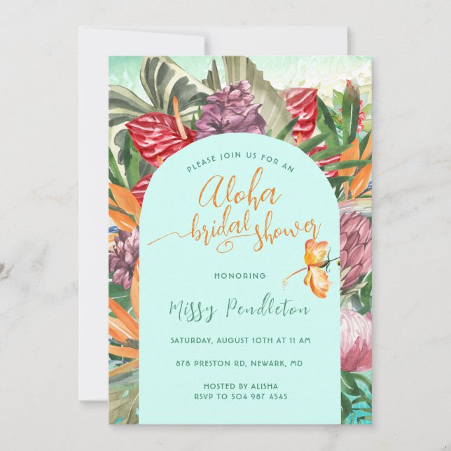 Invitación Floral tropical Aloha Bridal Shower (Anverso)