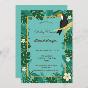 Invitación Floral tropical, Baby Shower de animales