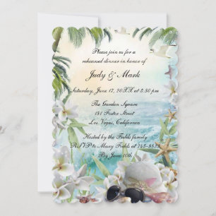 Invitación Floral Tropical Beach Ensayo de Boda Cena