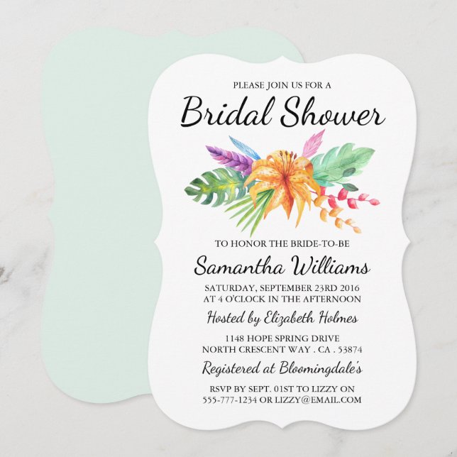 Invitación Floral tropical Bouquet Beach Bridal Shower (Anverso / Reverso)