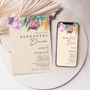 Invitación Floral tropical colorida   Cena de ensayo de meloc