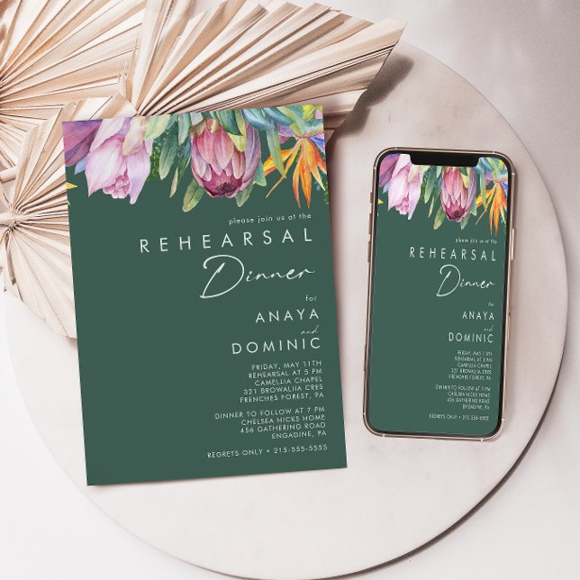 Invitación Floral tropical colorida | Cena de ensayo verde (Subido por el creador)