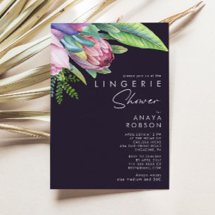 Invitación Floral tropical colorida   Ducha Purple Lingerie