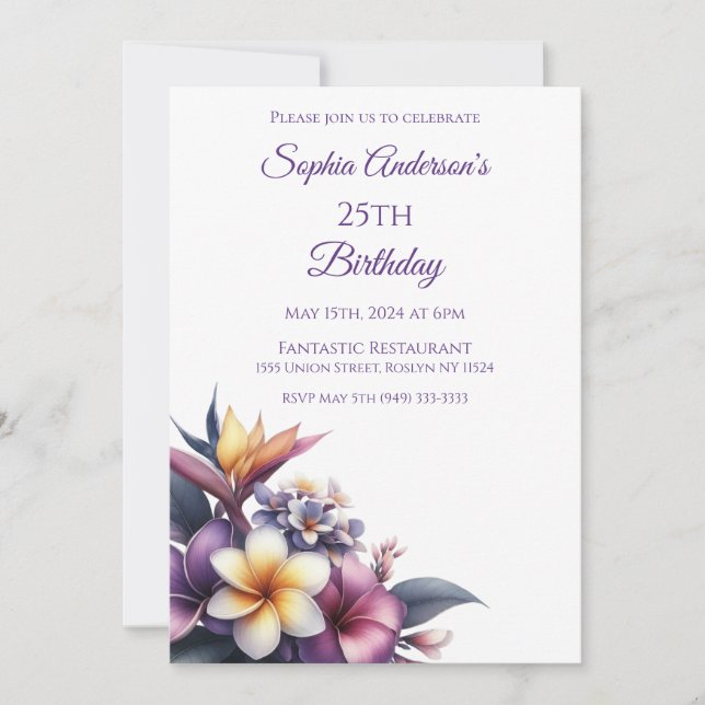 Invitación Floral tropical- Cumpleaños (Anverso)
