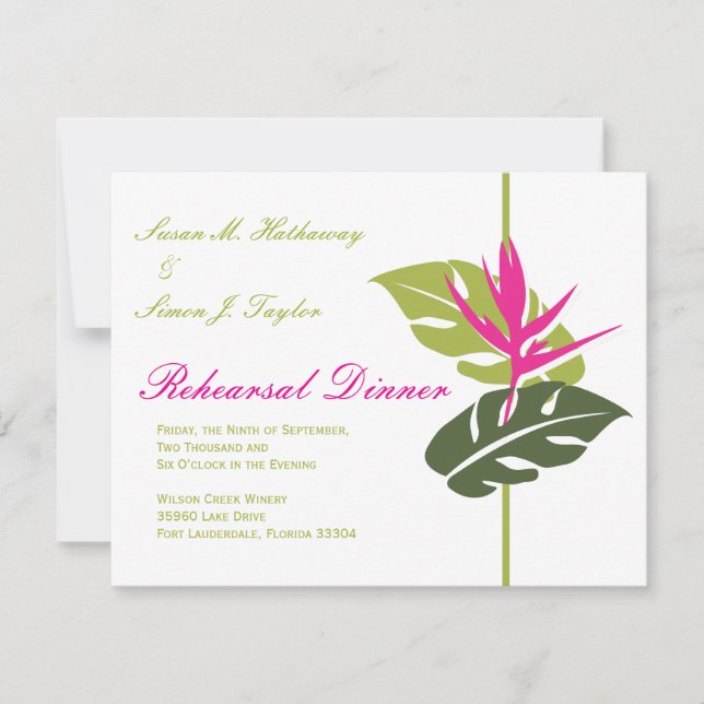 Invitación floral tropical de la cena del ensayo - (Anverso)