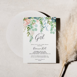 Invitación Floral tropical es un Baby Shower Chica