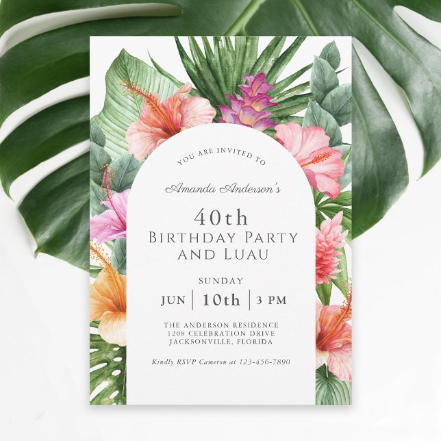 Invitación Floral tropical exuberante 40 cumpleaños Fiesta y  (These invitations may be ordered as printed or paperless digital download invitations!)