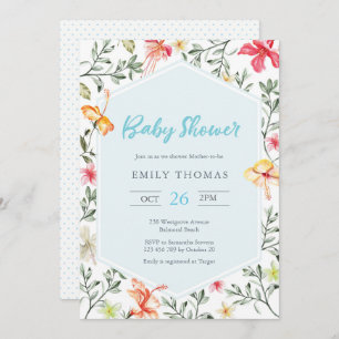 Invitación floral tropical hawaiana de Baby Shower