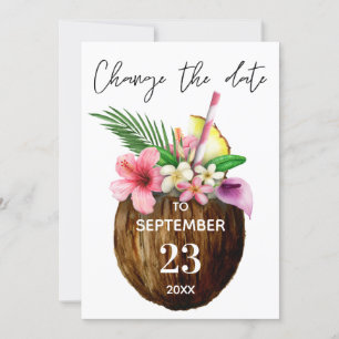 Invitación Floral Tropical Hawaiano Coco Cambiar la Fecha