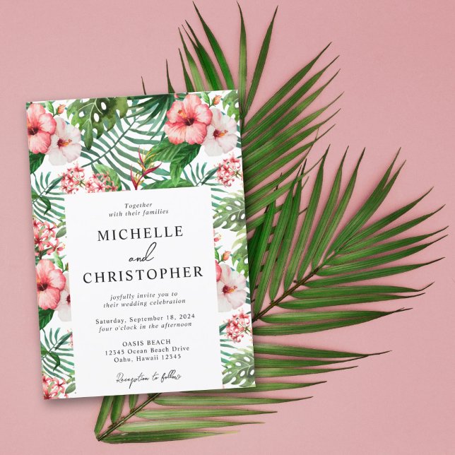 Invitación Floral tropical Hibiscus Boda Blanco moderno (Subido por el creador)