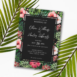 Invitación Floral tropical Hibiscus Boda Negro