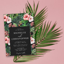 Invitación Floral tropical Hibiscus Boda negro moderno