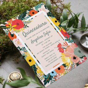 Invitación Floral tropical moderna   Quinceañera