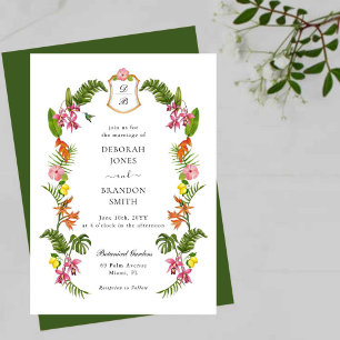 Invitación Floral Tropical & Monograma de Verdor