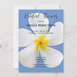Invitación Floral tropical, Plumeria blanca en azul, novia