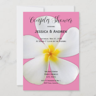 Invitación Floral tropical, Plumeria blanca en rosa, parejas