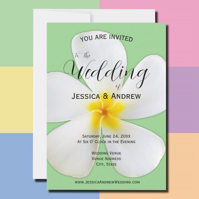 Invitación Floral tropical, Plumeria blanca en salvia, Boda (Subido por el creador)