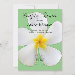 Invitación Floral tropical, Plumeria blanca en salvia, pareja