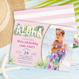 Invitación Floral tropical rosa Aloha Luau Foto de cumpleaños
