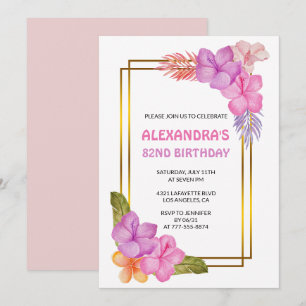 Invitación Floral Tropical Rosa Lujo 82 cumpleaños