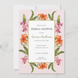 Invitación Floral tropical rosa y blanca ducha de novia
