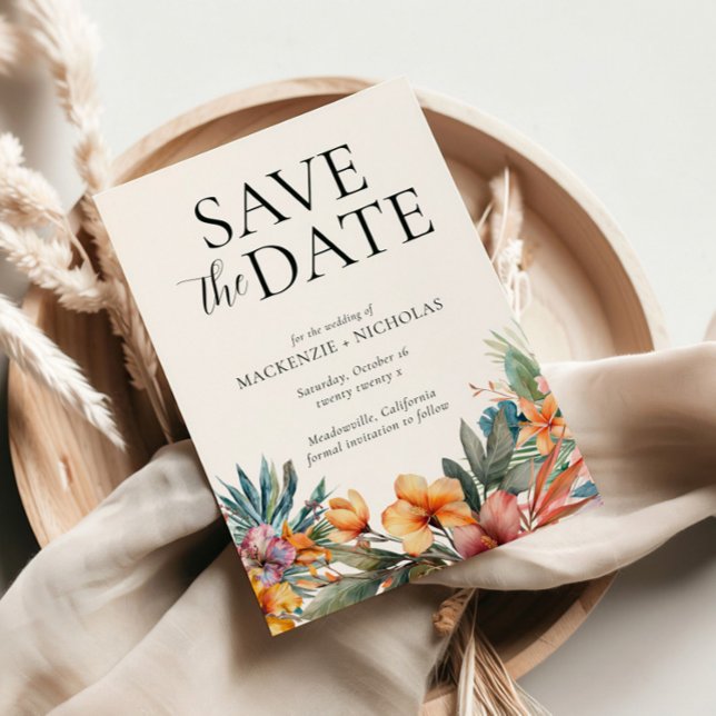 Invitación Floral tropical salva la fecha (tropical wedding save the date white)