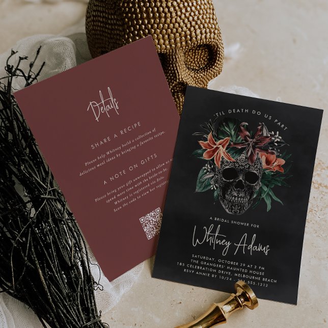 Invitación Floral Tropical Skull Halloween Bridal Shower (Subido por el creador)