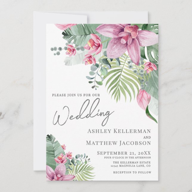 Invitación Floral Tropical Wedding (Anverso)