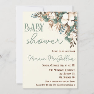 Invitación Floral turquesa, algodón, pampas Grasa Baby Shower