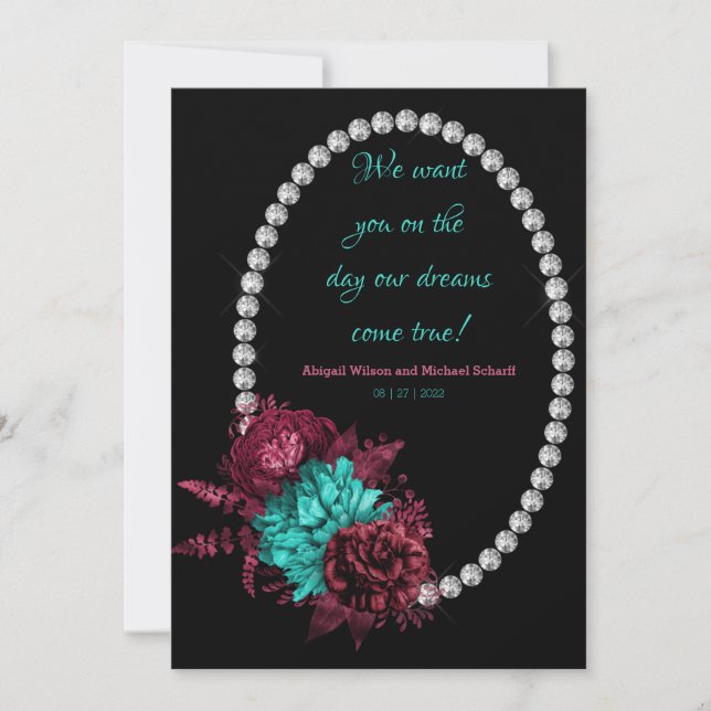 Invitación Floral turquesa y mauve elegante Wedding (Anverso)