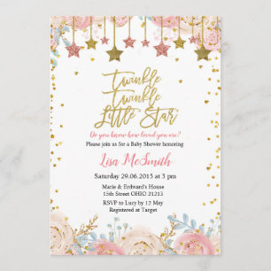 Invitación Floral Twinkle Twinkle Little Star Baby Shower
