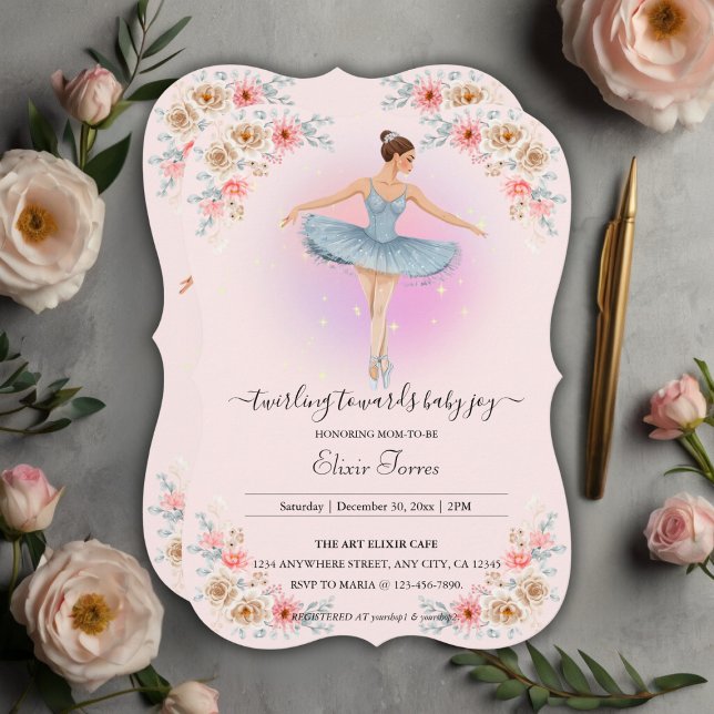 Invitación Floral Twirling Ballerina Watercolor Baby Shower (Subido por el creador)