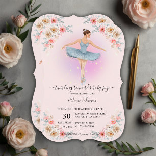 Invitación Floral Twirling Ballerina Watercolor Baby Shower