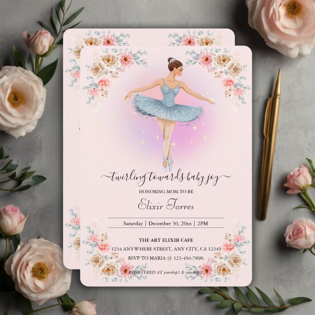 Invitación Floral Twirling Ballerina Watercolor Baby Shower (Subido por el creador)