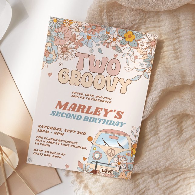Invitación Floral Two Groovy 2da fiesta de cumpleaños retro (Subido por el creador)