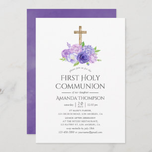 Invitación Floral ultra violeta primera comunión sagrada