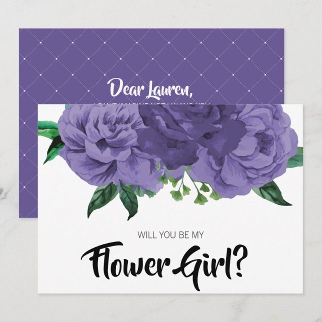 Invitación Floral Ultra Violeta Purple Be my Flower Girl Card (Anverso / Reverso)