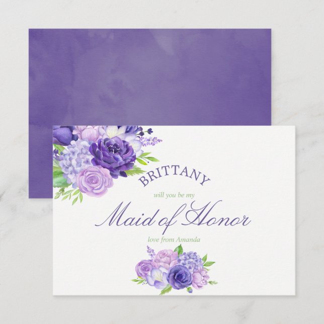 Invitación Floral ultra violeta serás mi empleada de honor (Anverso / Reverso)