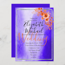 Invitación Floral Ultravioleta/ Púrpura/ Naranja Moderna