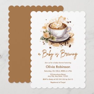 Invitación Floral Un bebé está preparando café marrón Baby Sh